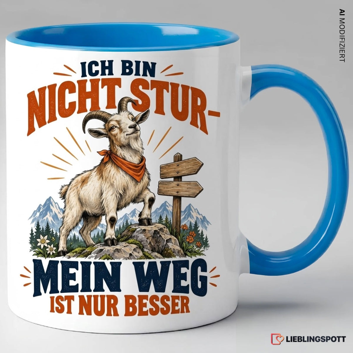 Ziegen Tasse mit Spruch – Blau