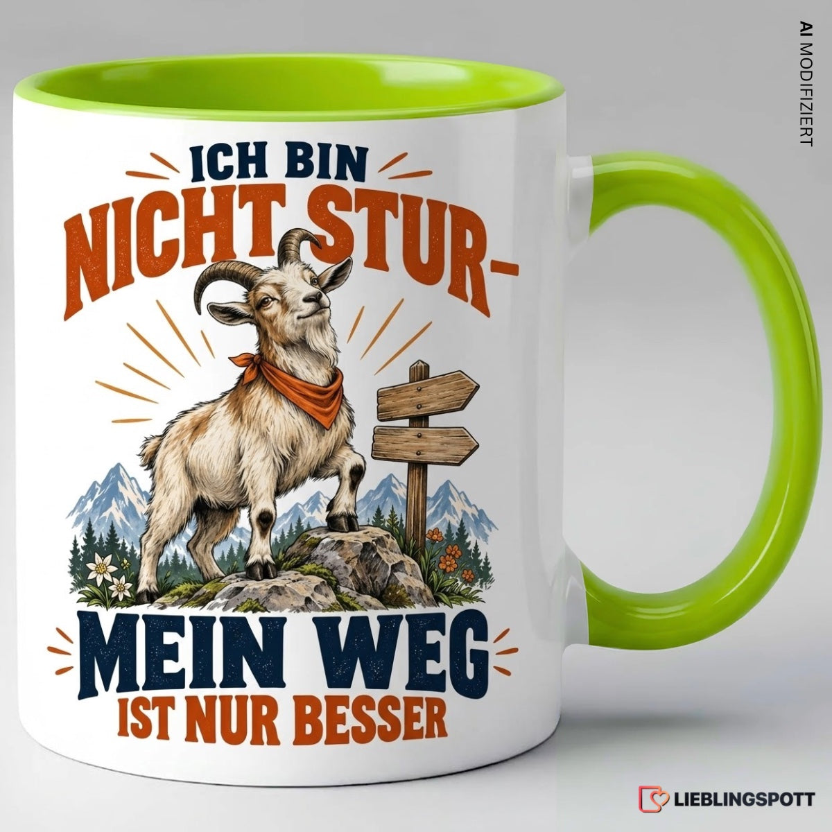 Ziegen Tasse mit Spruch – Grün