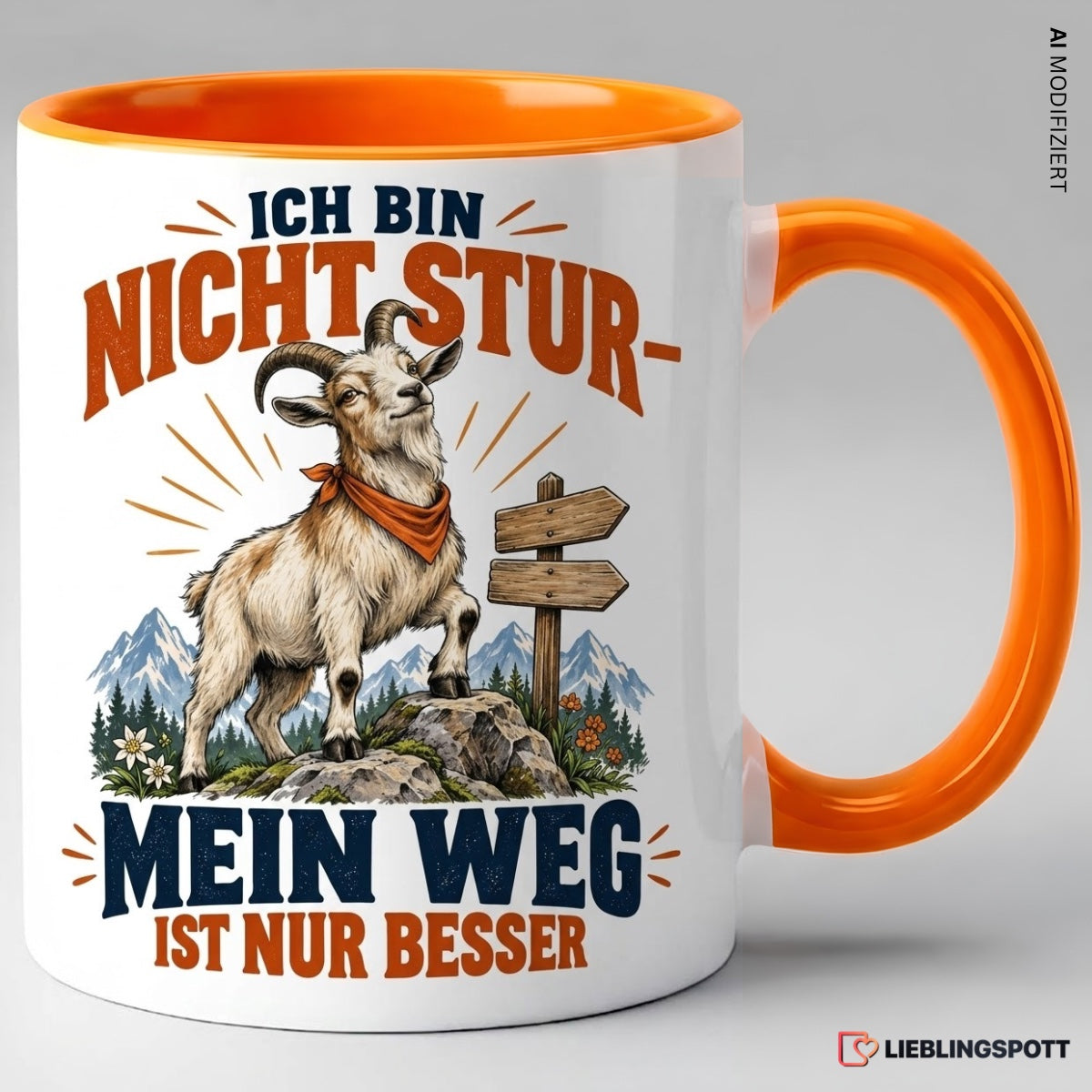 Ziegen Tasse mit Spruch – Orange