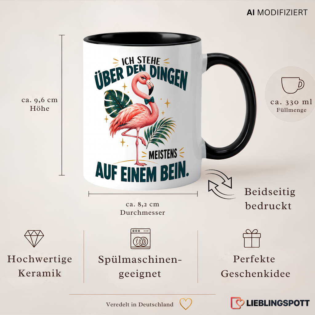 Produktinformationen zur Flamingo Keramiktasse, ca. 330 ml, beidseitig bedruckt