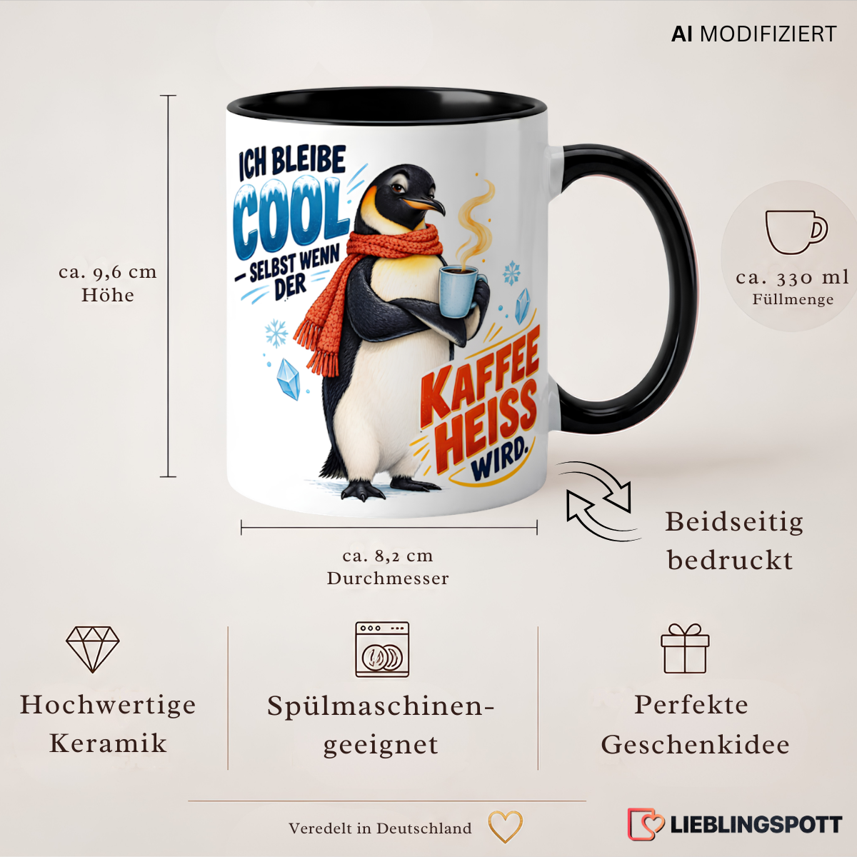 Pinguin Tasse Produktinformationen, Maße und Vorteile