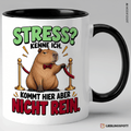 Keramiktasse mit Capybara Spruch Stress kenne ich kommt hier aber nicht rein - Schwarz