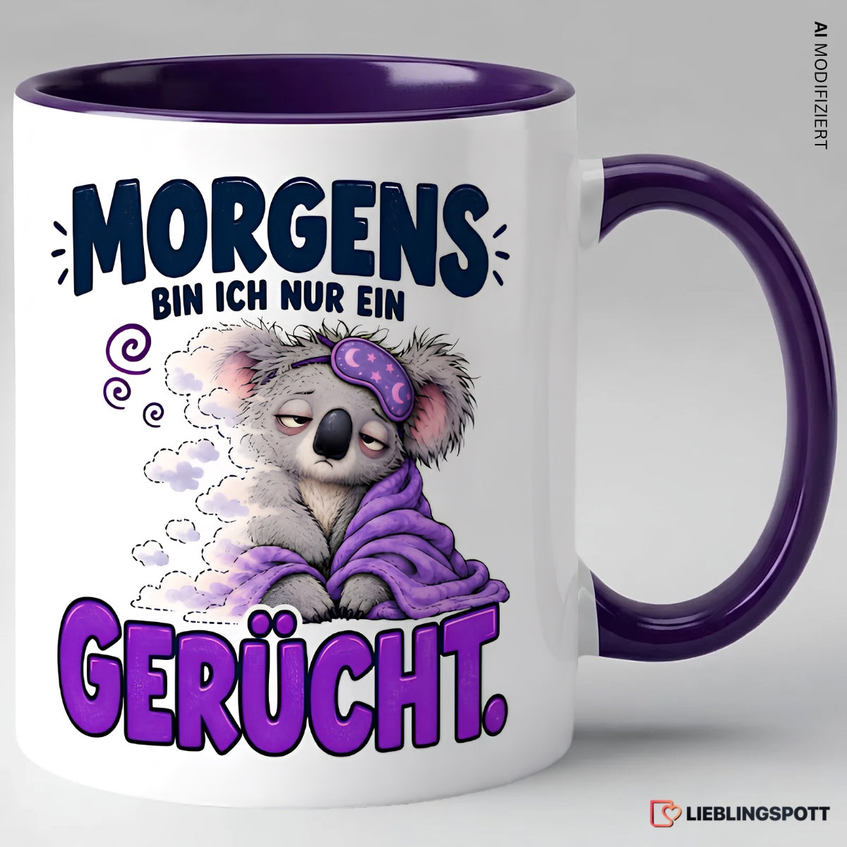 Koala Spruchtasse Morgens bin ich nur ein Gerücht Violett – Keramik 330 ml