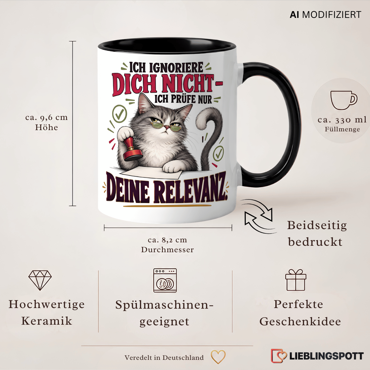 Katzen Tasse Produktdetails 330 ml beidseitig bedruckt