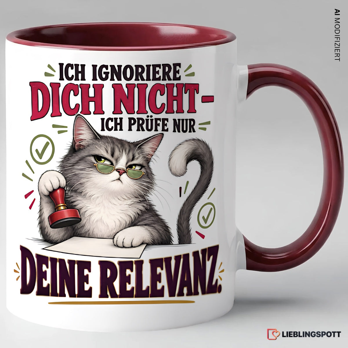 Katzen Tasse Ich ignoriere dich nicht Maroon