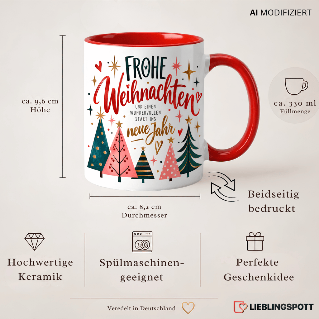 Produktdetails Weihnachtstasse Frohe Weihnachten – 330 ml, beidseitig bedruckt