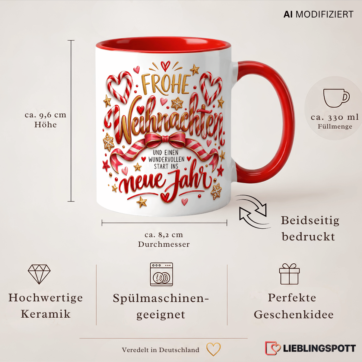Produktinformationen Weihnachtstasse Keramik 330 ml beidseitig bedruckt
