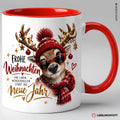Weihnachtstasse mit Rentier und Spruch Frohe Weihnachten – Rot