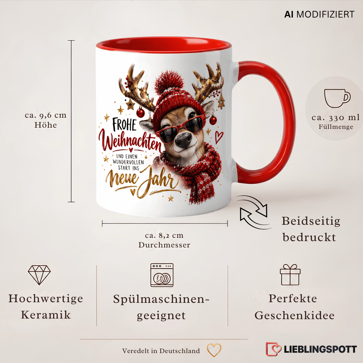 Produktinformationen Weihnachtstasse Rentier 330 ml