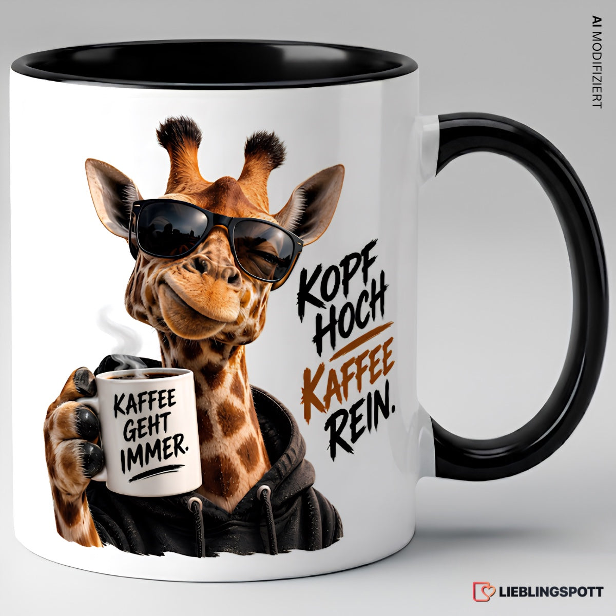 Giraffen Kaffeetasse Kopf hoch Kaffee rein Schwarz