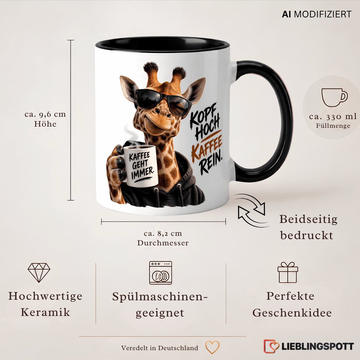 Produktdetails Giraffen Kaffeetasse 330 ml beidseitig bedruckt