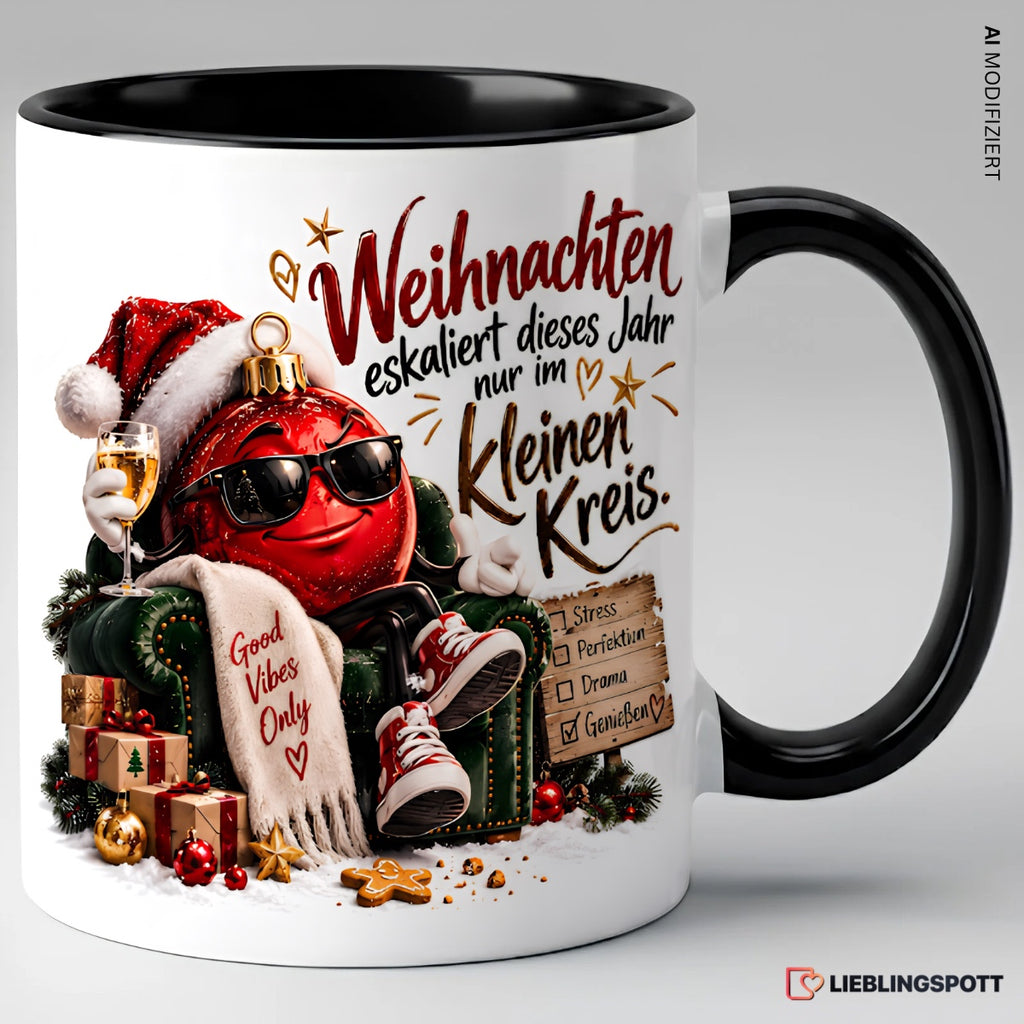 Weihnachtstasse Weihnachten eskaliert kleiner Kreis Schwarz