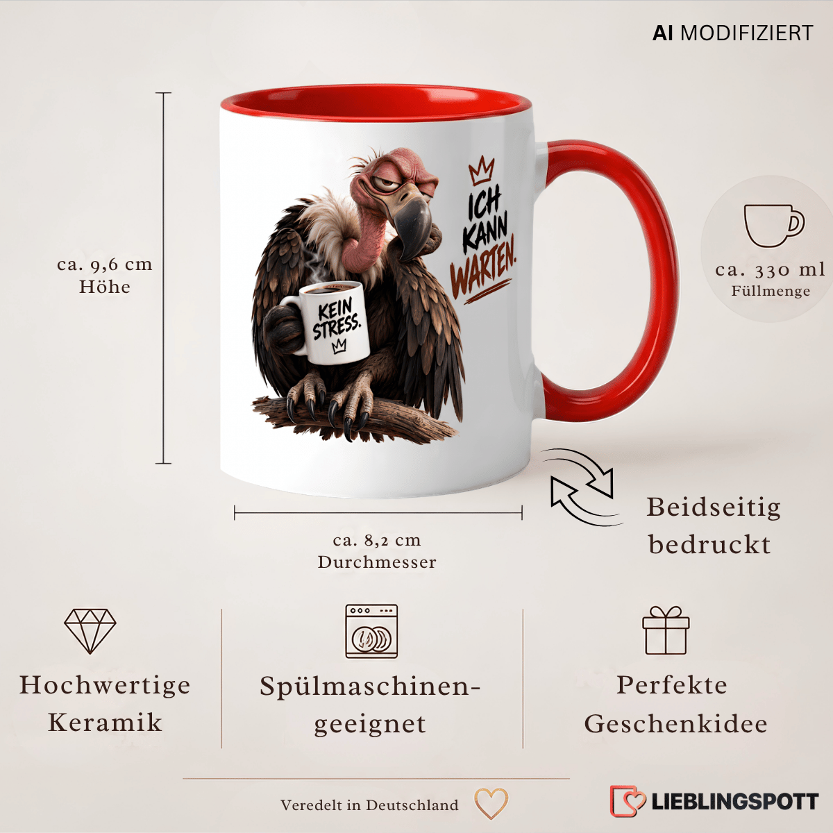 Geier Tasse 330 ml – Maße, Keramik, beidseitig bedruckt