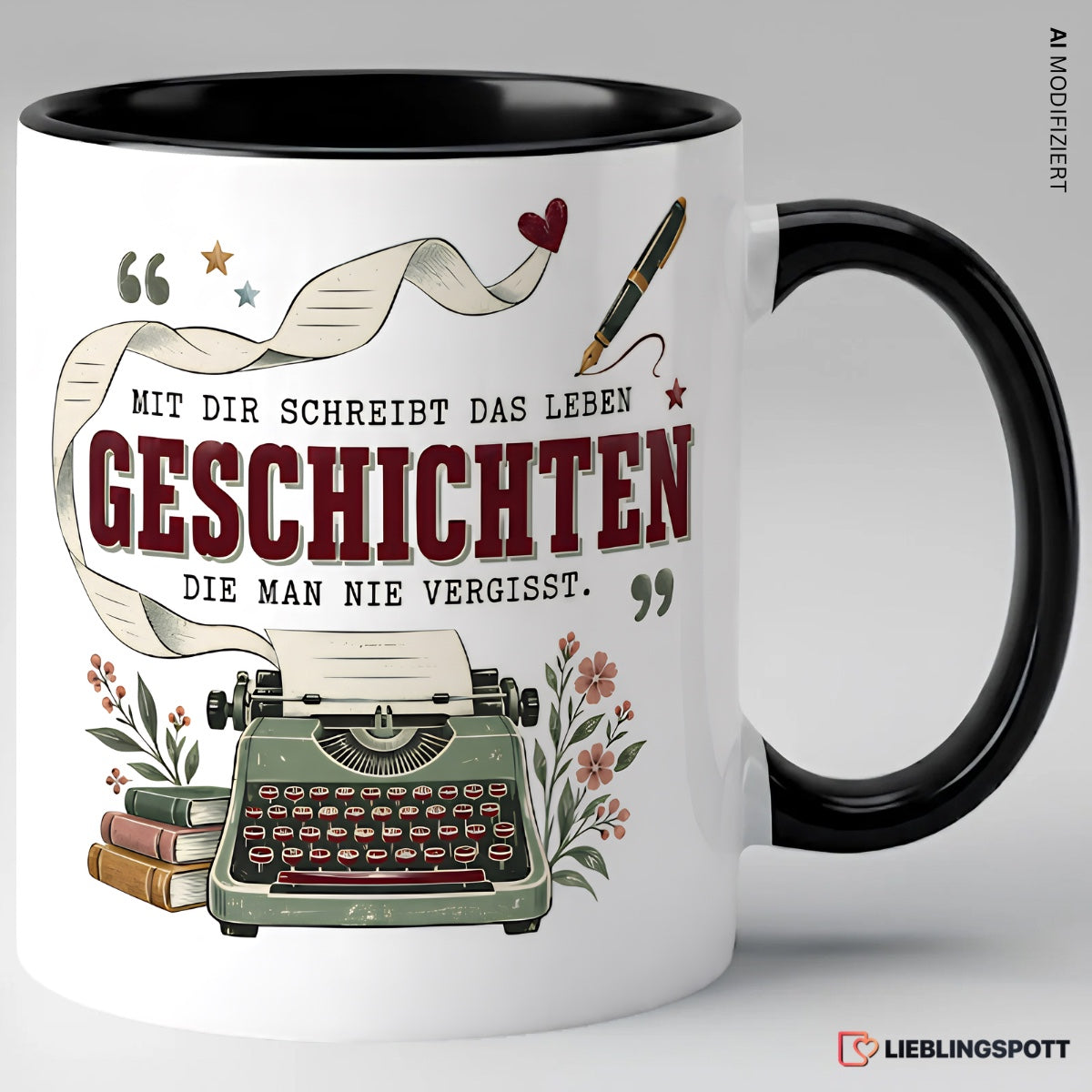 Geschichten Tasse Schwarz – Mit dir schreibt das Leben Geschichten