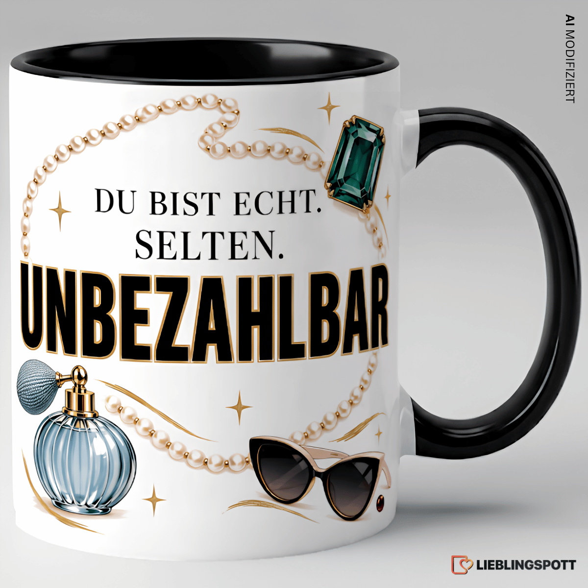 Tasse „Du bist echt selten. Unbezahlbar“ – Schwarz