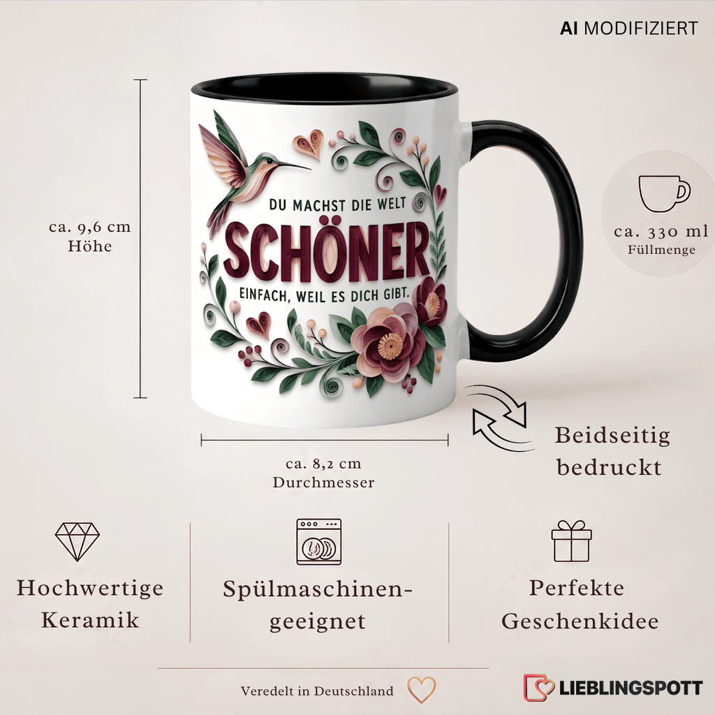Produktinformationen Keramiktasse 330 ml, Maße, beidseitig bedruckt