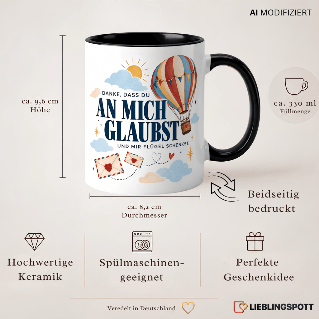 Produktinformationen Geschenk-Tasse Danke dass du an mich glaubst – 330 ml