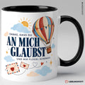 Geschenk-Tasse Danke dass du an mich glaubst – Schwarz