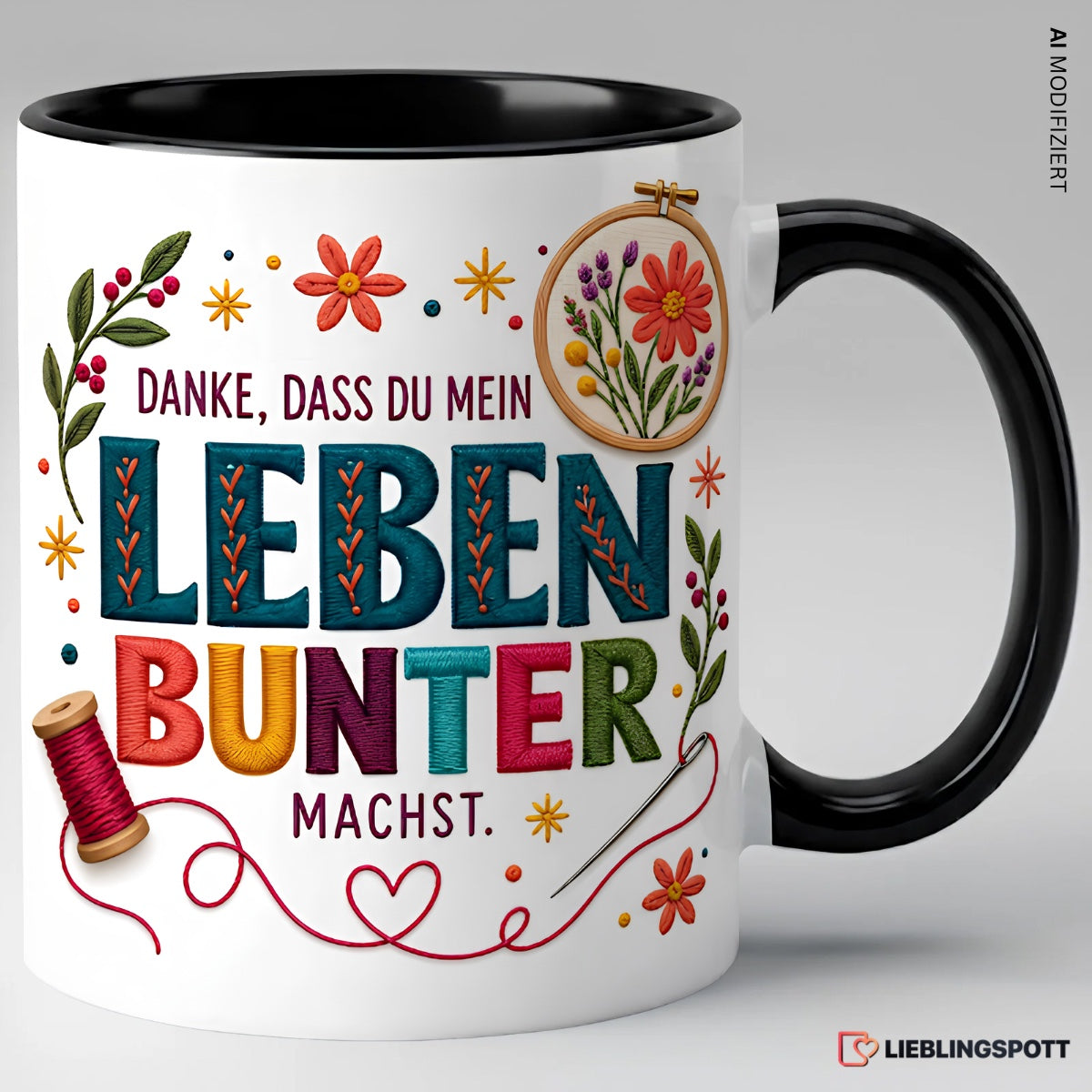 Dankeschön Tasse Danke, dass du mein Leben bunter machst – Schwarz