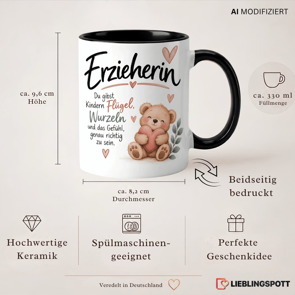 Erzieherin Tasse Produktdetails – 330 ml, Keramik, beidseitig bedruckt