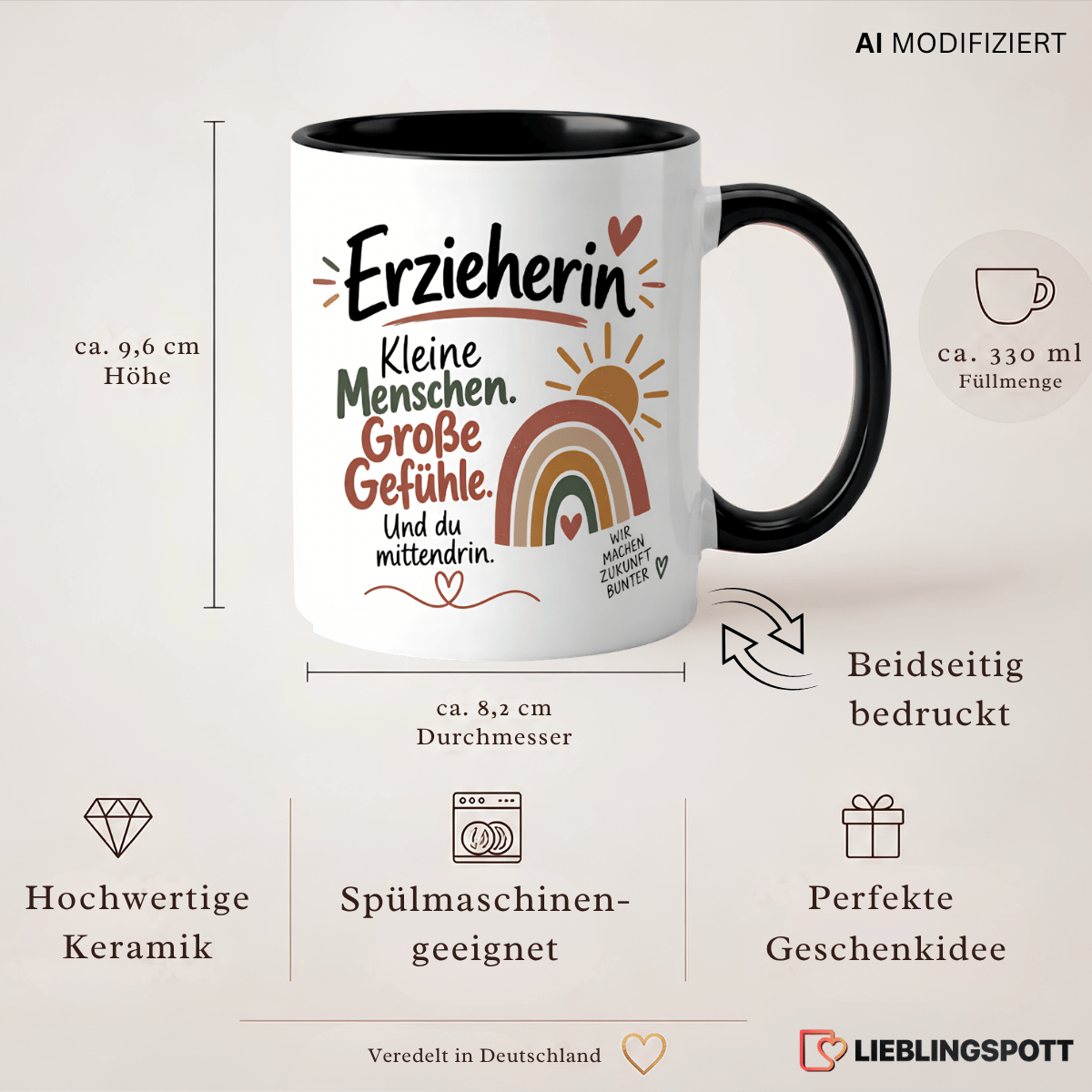 Erzieherin Tasse Produktdetails – 330 ml, Keramik, beidseitig bedruckt
