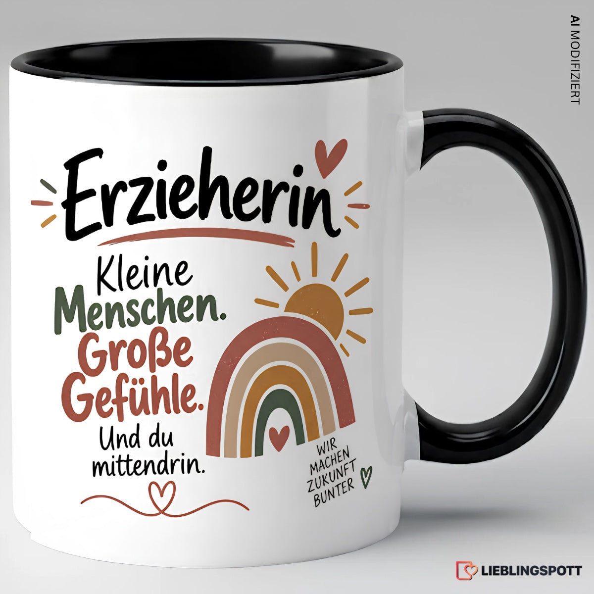 Erzieherin Tasse Schwarz – Kleine Menschen, große Gefühle