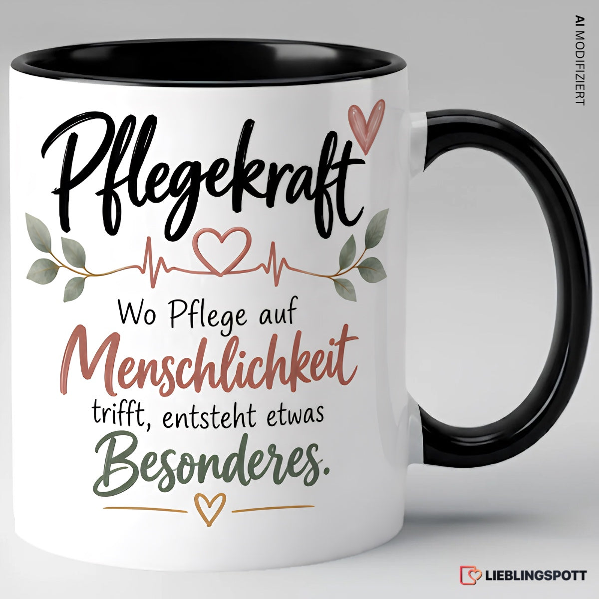 Pflegekraft Tasse Schwarz mit Spruch
