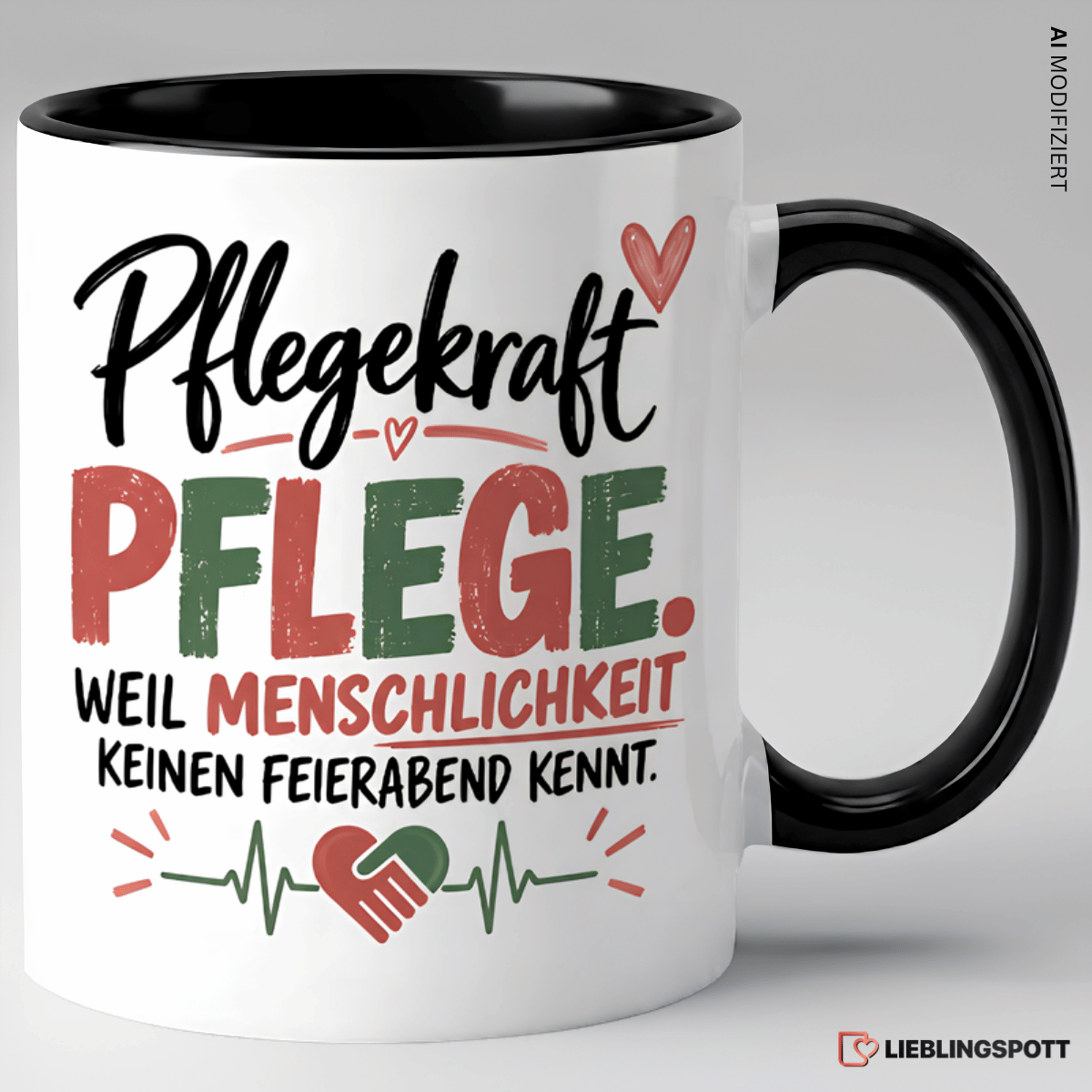 Pflegekraft Tasse Pflege weil Menschlichkeit keinen Feierabend kennt – Schwarz