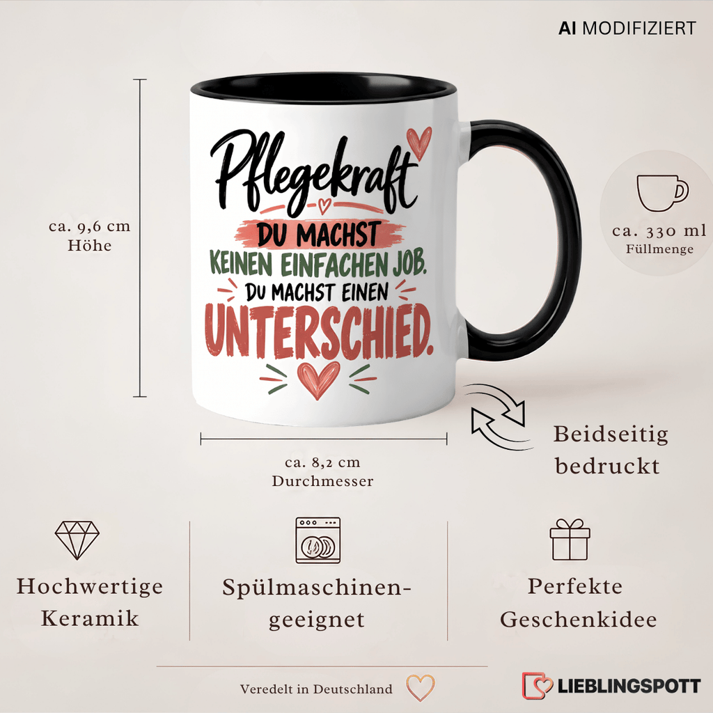 Produktinformationen Pflegekraft Tasse – 330 ml, Maße und Eigenschaften