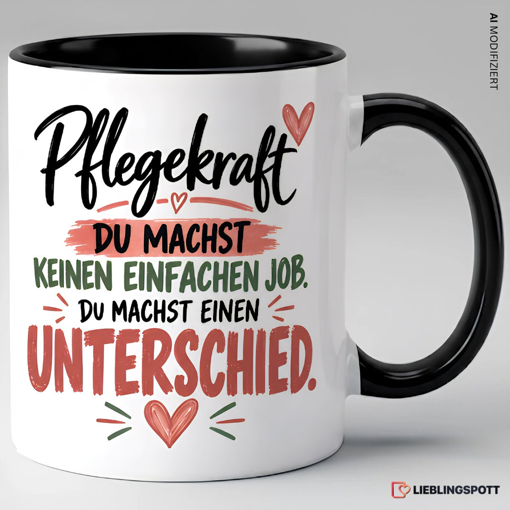 Pflegekraft Tasse Du machst einen Unterschied – Schwarz