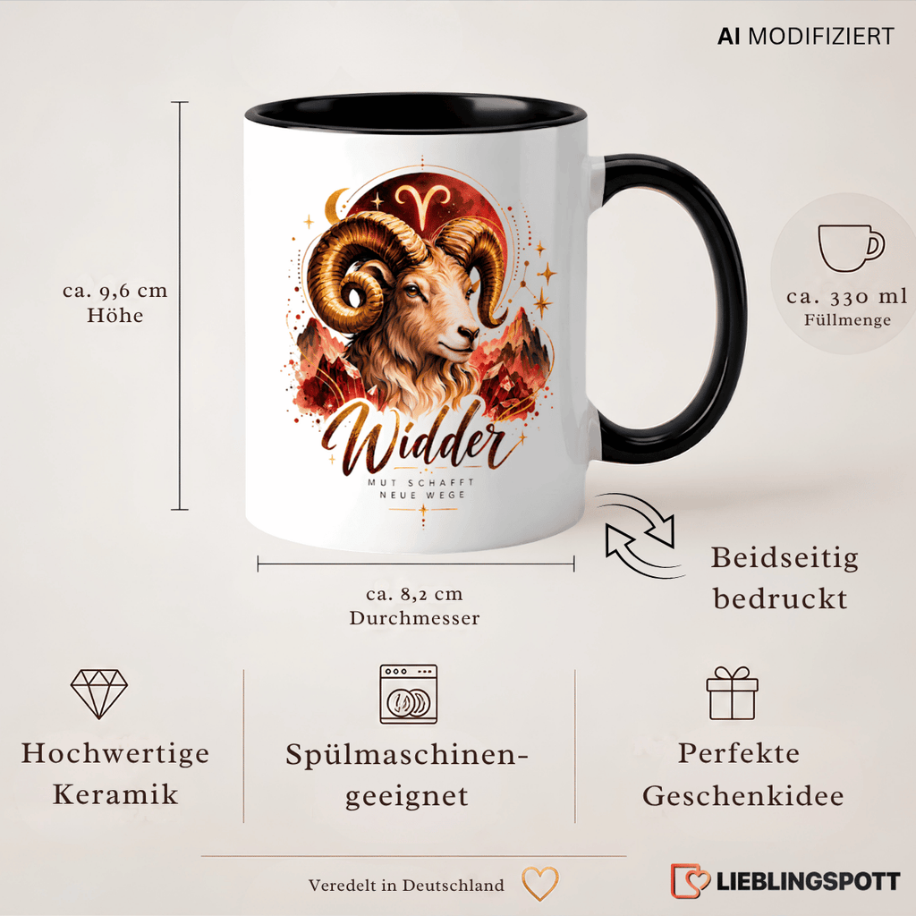 Produktinformationen Widder Tasse – 330 ml, Keramik, beidseitig bedruckt