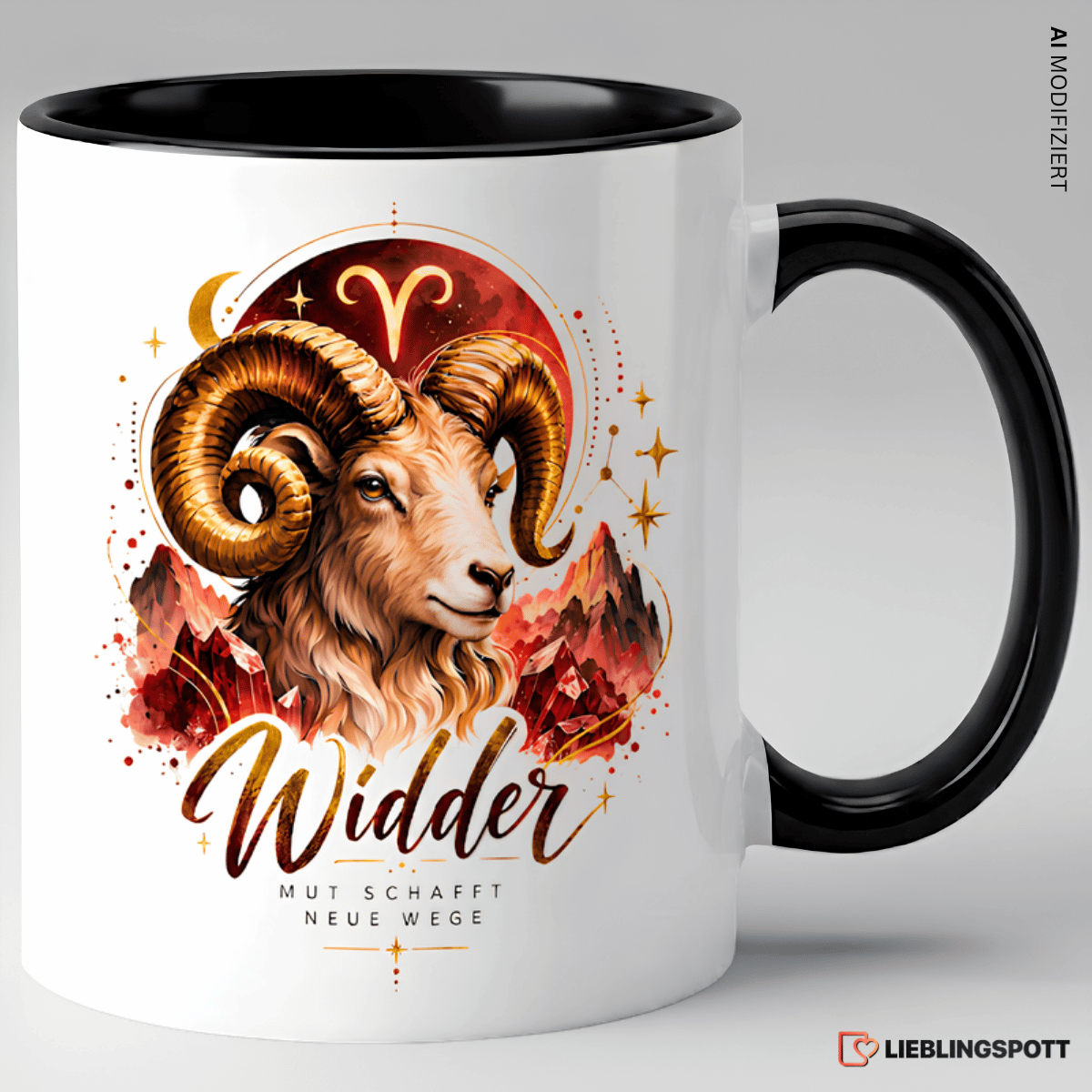 Widder Sternzeichen Tasse Schwarz – Mut schafft neue Wege
