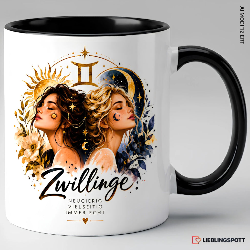 Zwillinge Sternzeichen Tasse Schwarz – neugierig vielseitig immer echt
