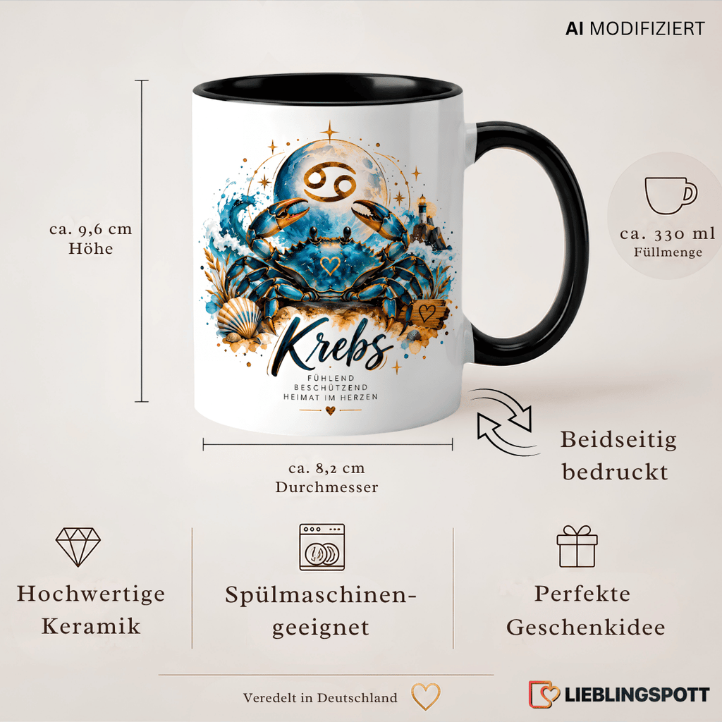 Produktinformationen Krebs Sternzeichen Tasse – 330 ml Keramik beidseitig bedruckt