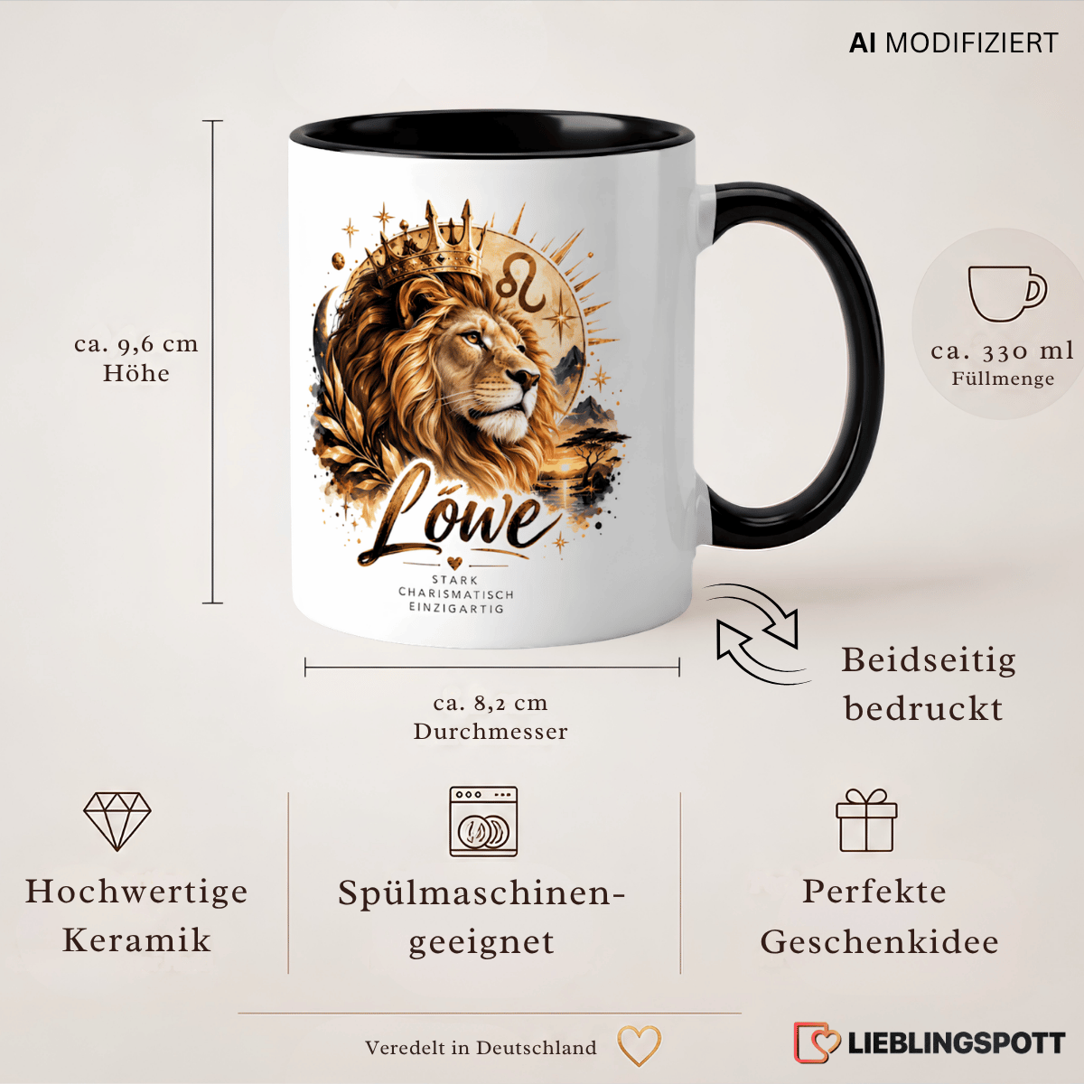 Produktinformationen Löwe Sternzeichen Tasse – 330 ml Keramik beidseitig bedruckt