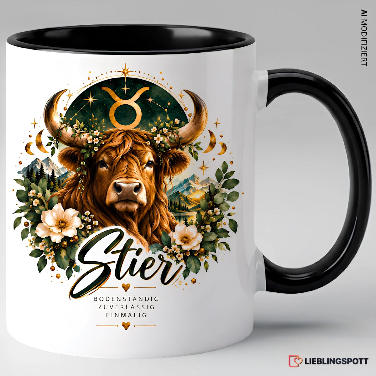 Stier Sternzeichen Tasse Schwarz