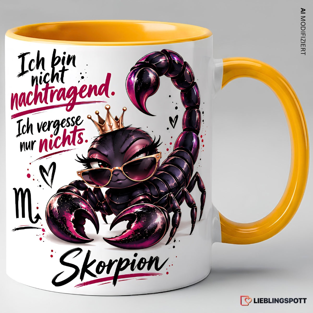 Skorpion Sternzeichen Tasse Gelb mit Spruch