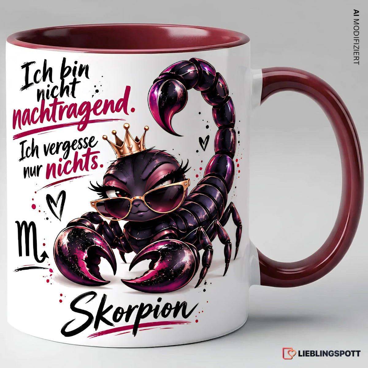 Skorpion Sternzeichen Tasse Maroon mit Spruch