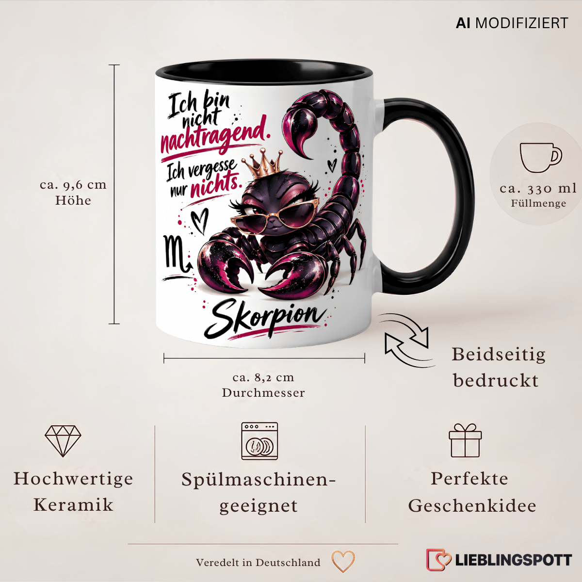 Produktinformationen Skorpion Tasse 330 ml Maße und Eigenschaften