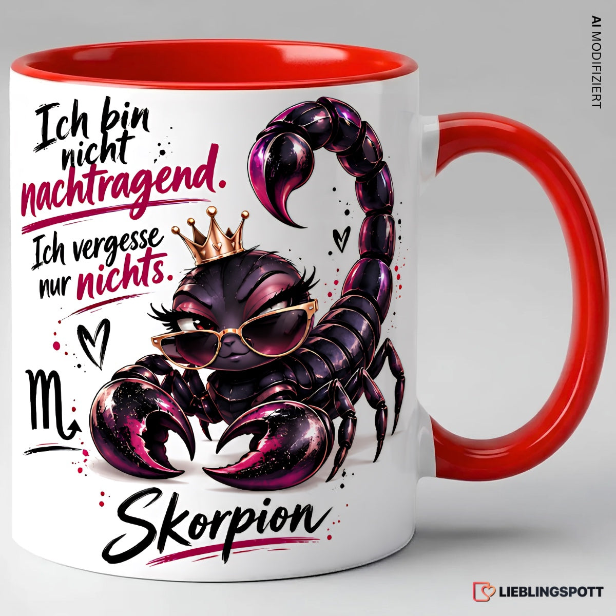 Skorpion Sternzeichen Tasse Rot mit Spruch