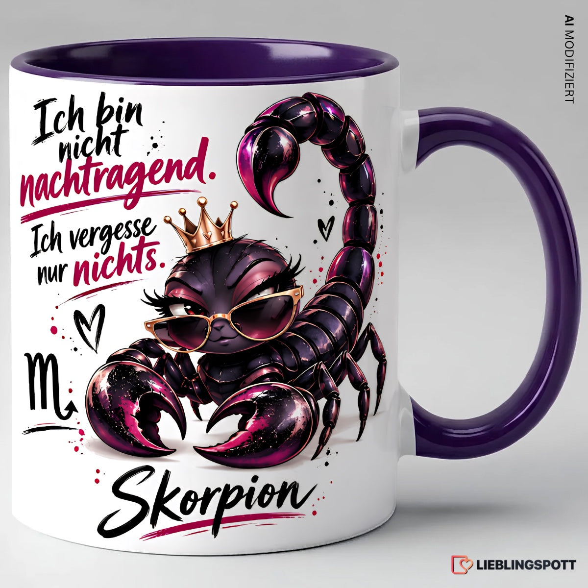 Skorpion Sternzeichen Tasse Violett mit Spruch