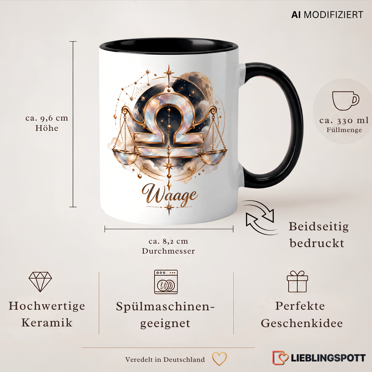Waage Sternzeichen Tasse Produktinformationen 330 ml beidseitig bedruckt