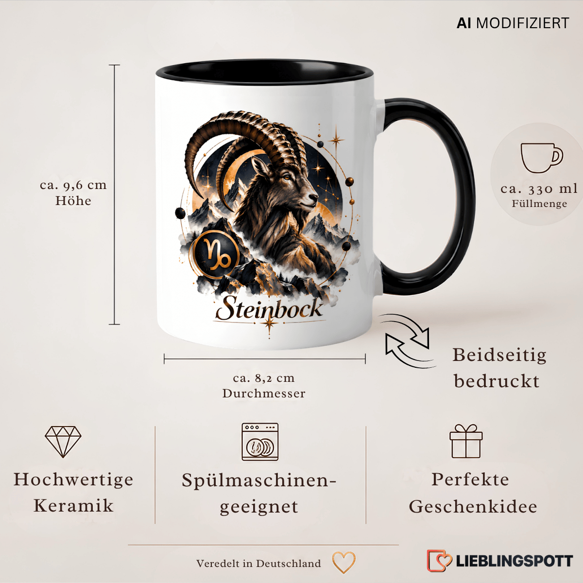 Steinbock Sternzeichen Tasse Produktinformationen Maße 330 ml