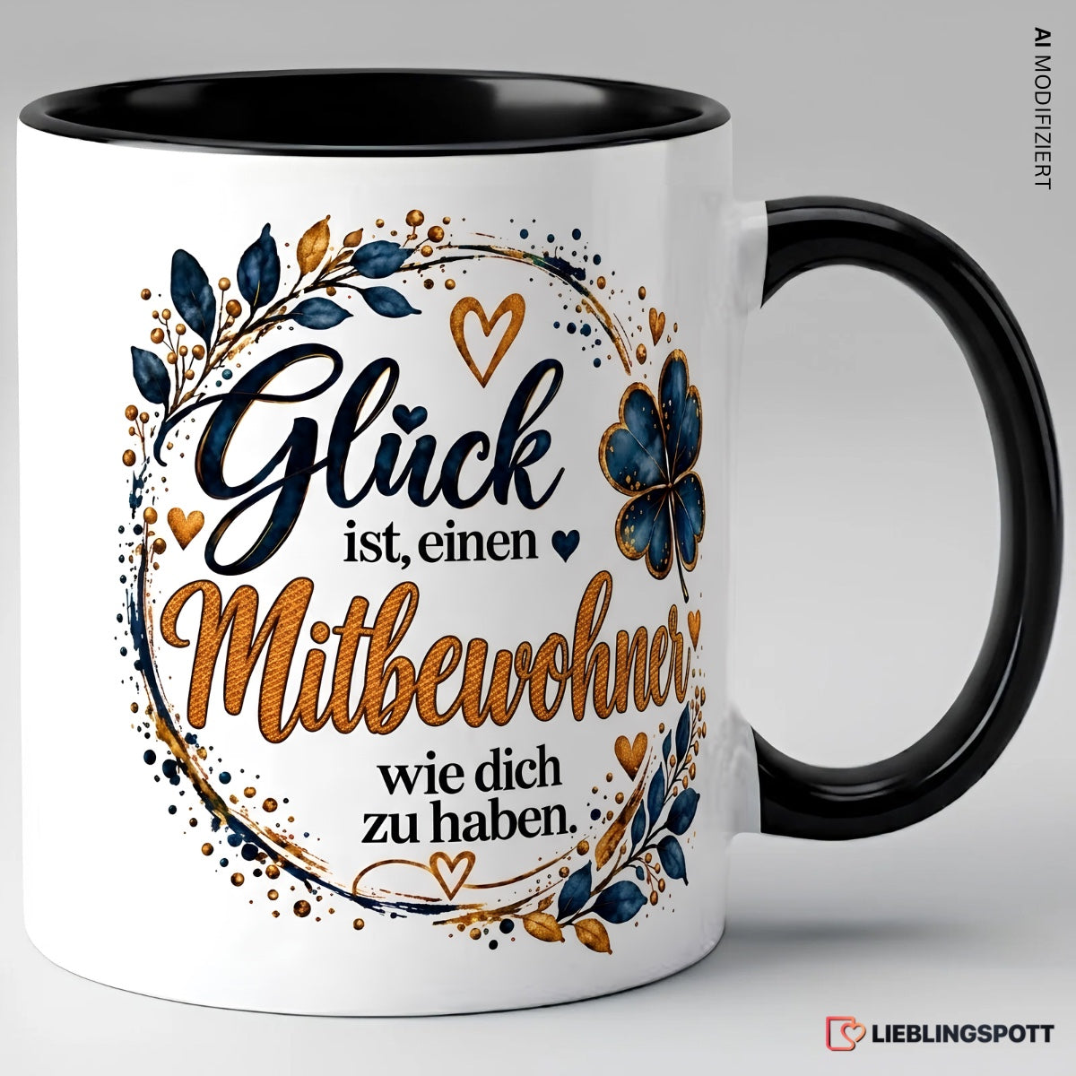 Mitbewohner Tasse mit Spruch – Schwarz