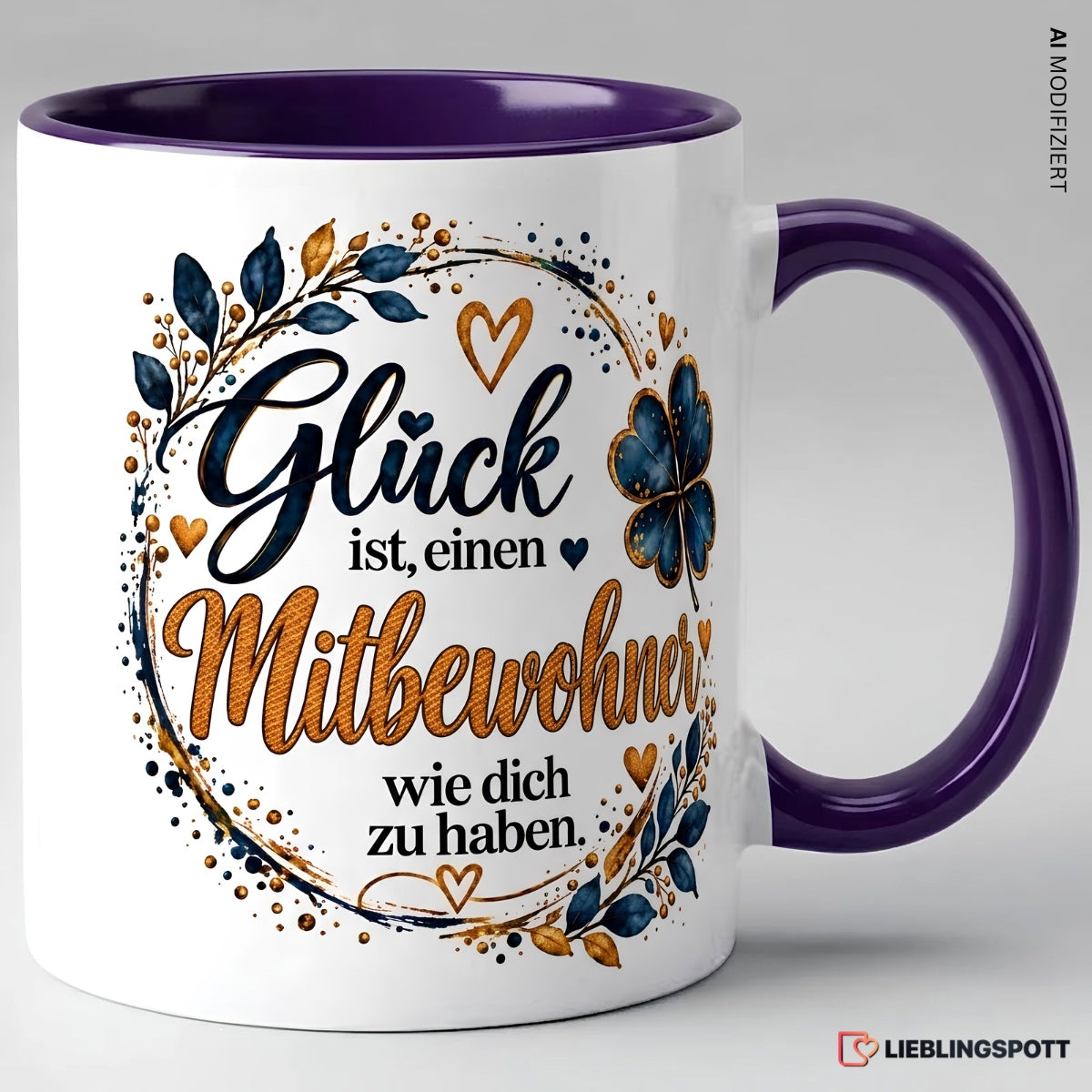 Mitbewohner Tasse mit Spruch – Violett