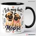 Möpse Tasse 330 ml in Schwarz mit Spruch Ich mag halt Möpse