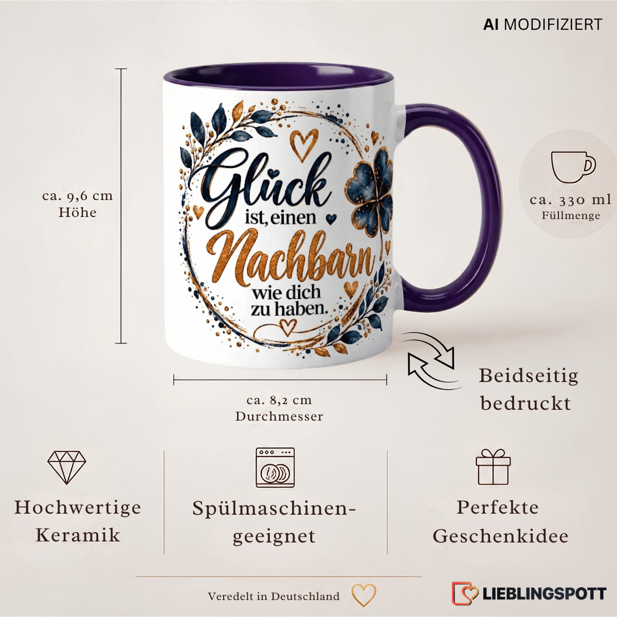Nachbar Tasse Produktdetails 330 ml 9,6 cm 8,2 cm doppelseitig bedruckt