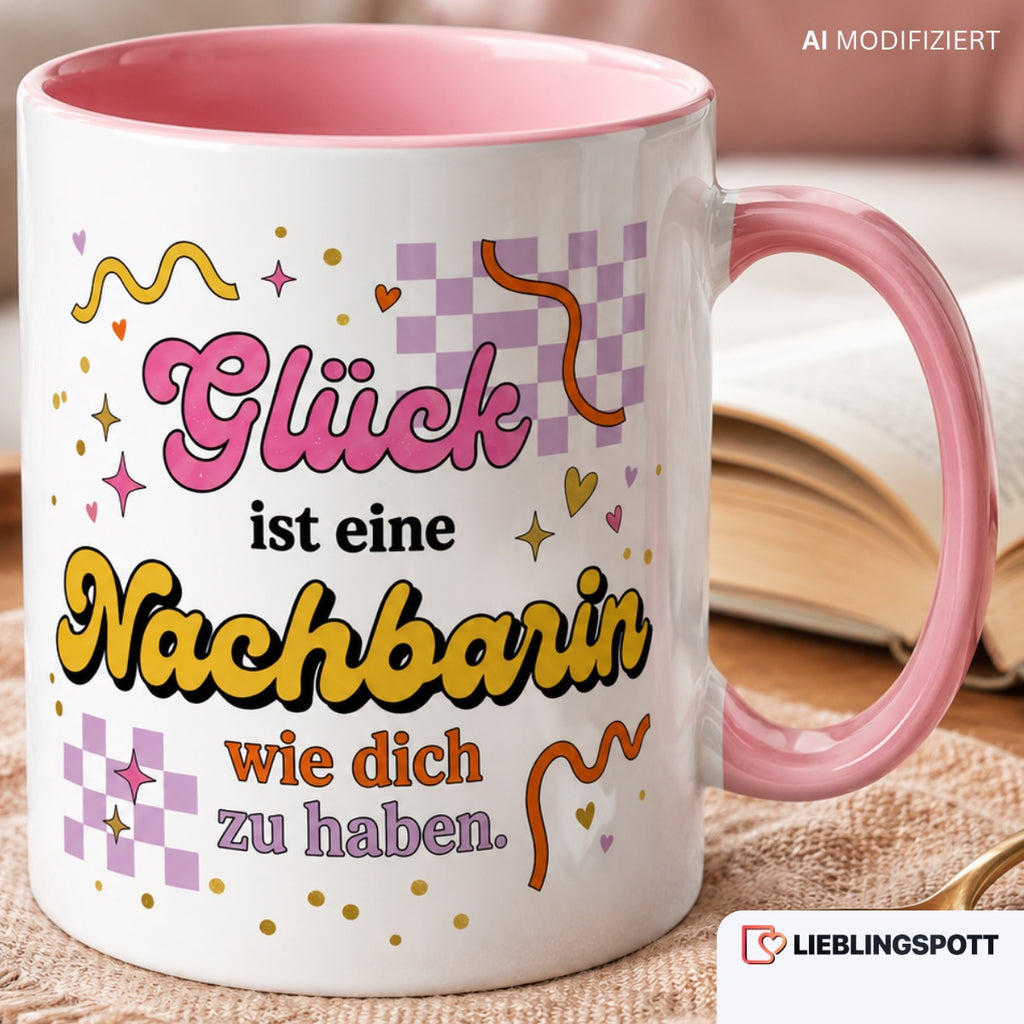 Nachbarin Tasse 330 ml in Rosa als Geschenkidee