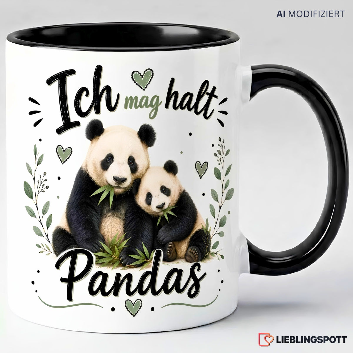 Panda Tasse Ich mag halt Pandas in Schwarz