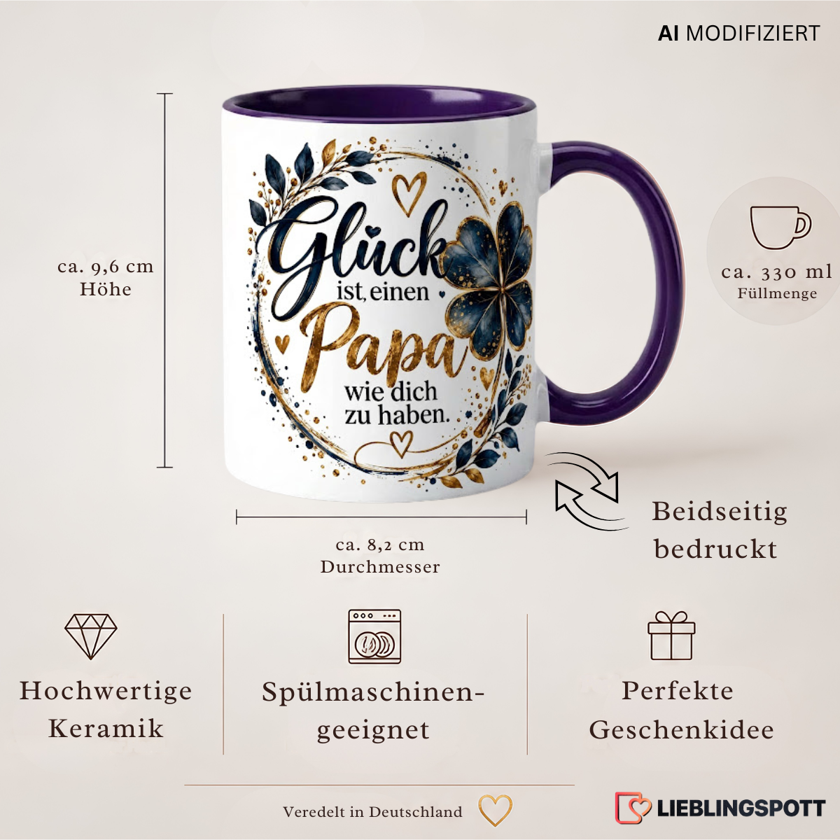Papa Tasse Produktdetails 330 ml 9,6 cm 8,2 cm doppelseitig bedruckt